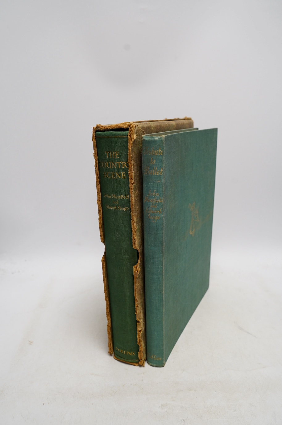 Masefield, John - The Country Scene, 1st edition, illustrated with 42 coloured plates by Edward Seago, 4to, half cloth, Collins, London, 1937 and Tribute to Ballet, illustrated by Edward Seago, Collins, London, 1938 (2).